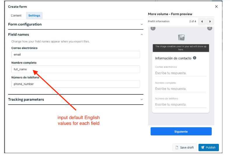 how to change language in FB lead forms