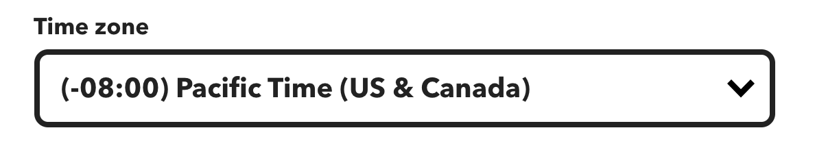 Time zone settings in IFTTT account settings.