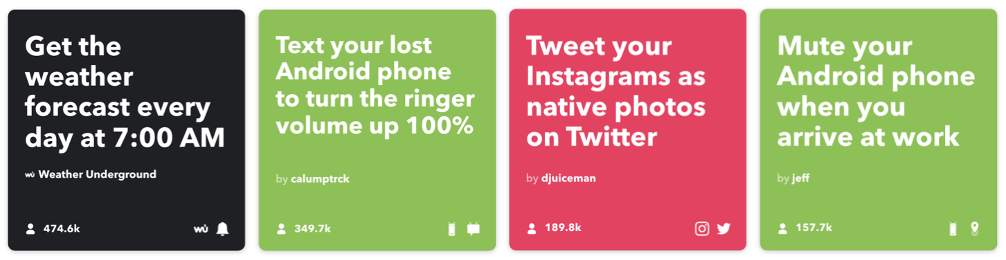 Four published Applets on IFTTT Explore (Image)