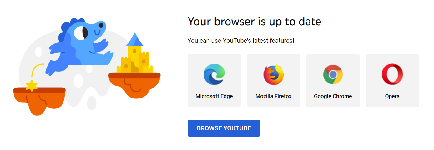 Screenshot of 'Your browser is up to date' page (Image)