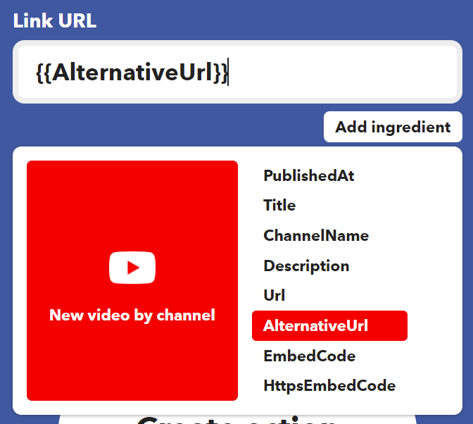 Screenshot of AlternativeUrl ingredient in use (Image)